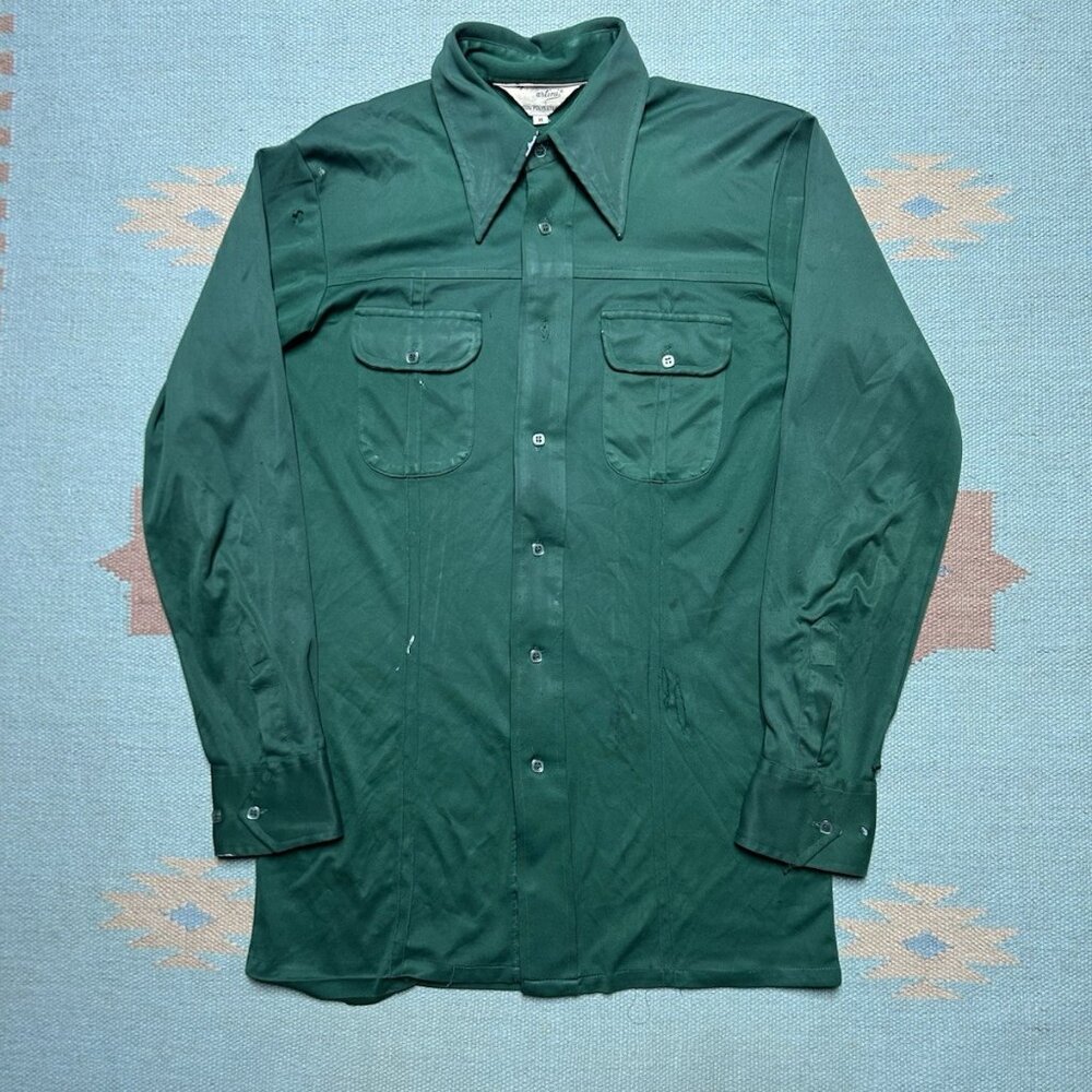 Vintage 70s long sleeve button shirt polyester dagger collar distressed Medium